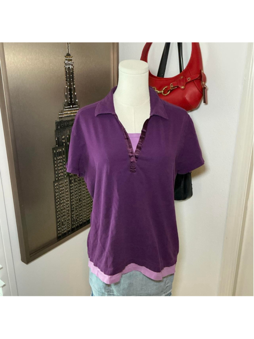 Covington Purple Layered Look Polo Top Size XL Y2K
